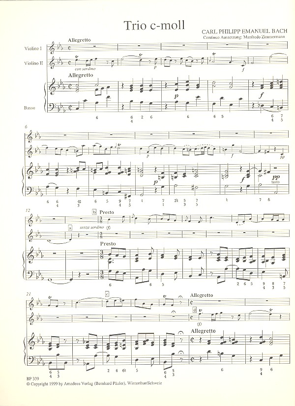 Triosonate c-Moll WQ161 Nr.1