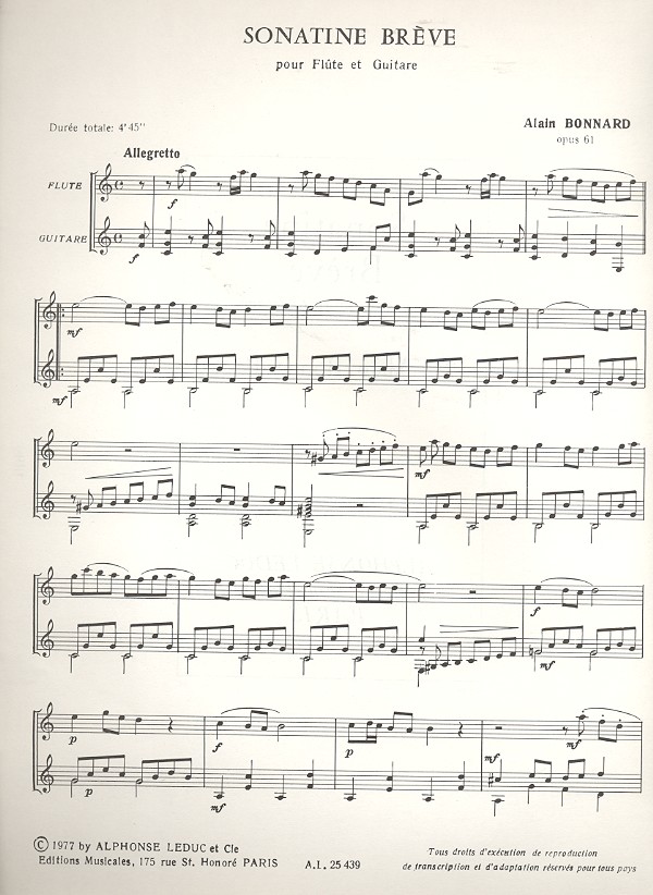 Sonatine brève op.61 pour flûte et