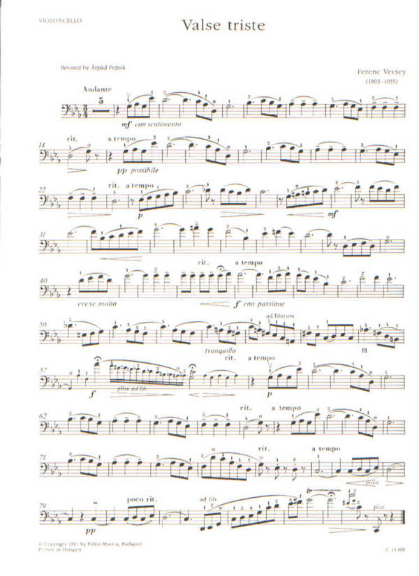 Valse triste pour violoncelle et