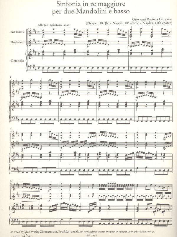 Sinfonia D-Dur für 2 Mandolinen