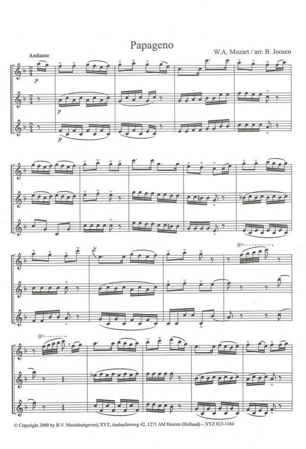 Papageno Aria for 3 flutes