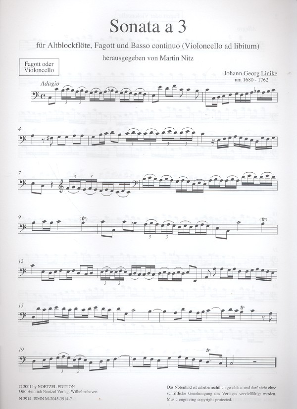 Sonata à 3 für Altblockflöte,
