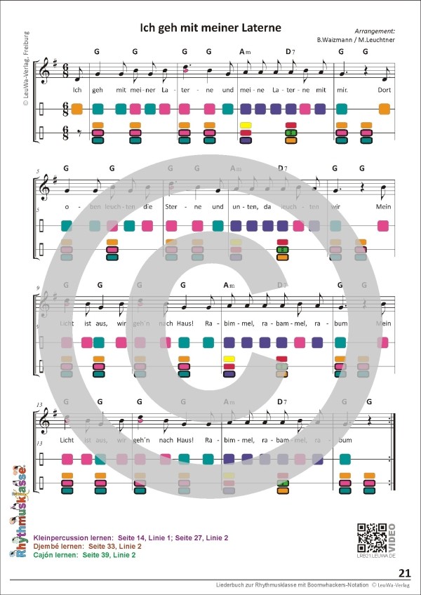 Liederbuch zur Rhythmusklasse mit Boomwhackers-Notation