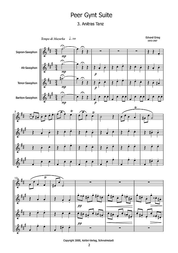 Anitras Tanz für 4 Saxophone (SATB)