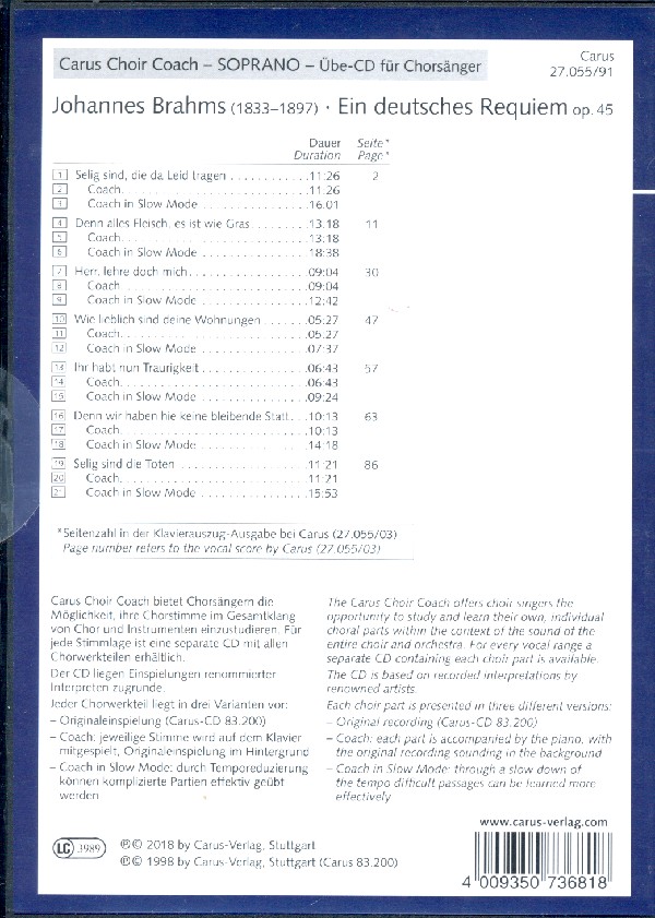 Ein deutsches Requiem op.45 - Chorstimme Sopran