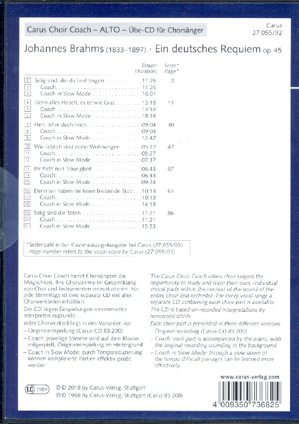 Ein deutsches Requiem op.45 - Chorstimme Alt