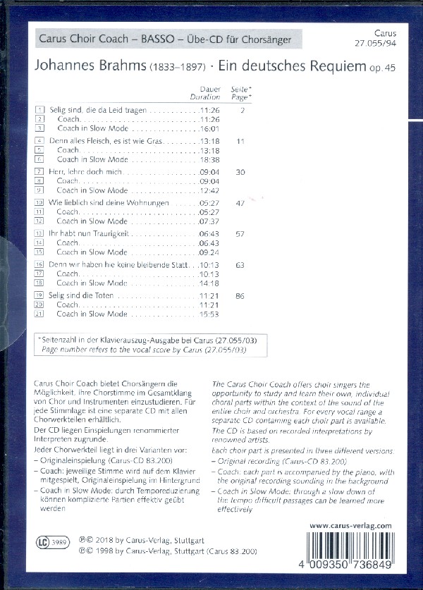 Ein deutsches Requiem op.45 - Chorstimme Bass