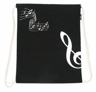 Turnbeutel Violinschlüssel schwarz Leinen 44 x 37 cm