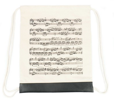 Turnbeutel Notenzeilen natur Leinen 44 x 37 cm