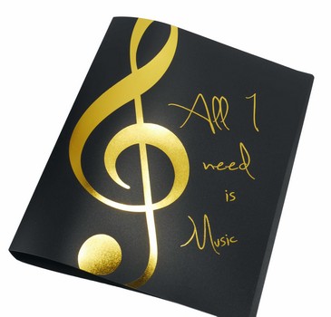 Ringmappe All I need is music schwarz/gold Din A4 2-Ring-Mechanik
