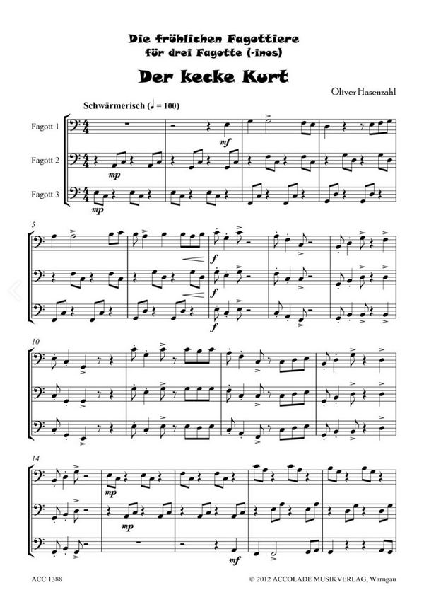 Die fröhlichen Fagottiere für 3 Fagotte (Fagottinos)