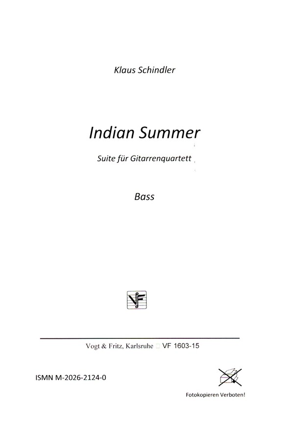 Indian Summer für 4 Gitarren, Bass