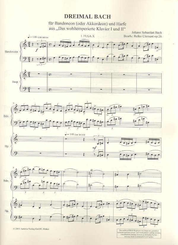 Dreimal Bach für Bandoneon (Akkordeon)
