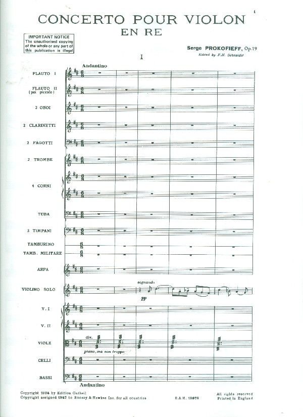 Violin Concerto 1 In D op. 19