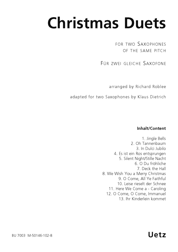 Christmas Duets for 2 saxophones of