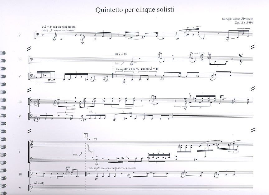Quintetto per cinque solisti op.18 für