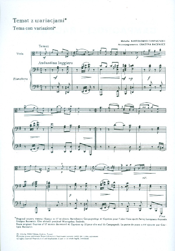 Thema und Variationen für Viola und Klavier