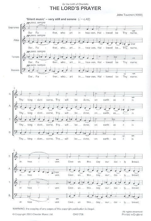 The Lord's Prayer for mixed chorus