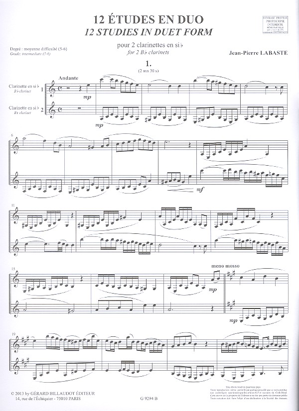 12 études en duo pour 2 clarinettes