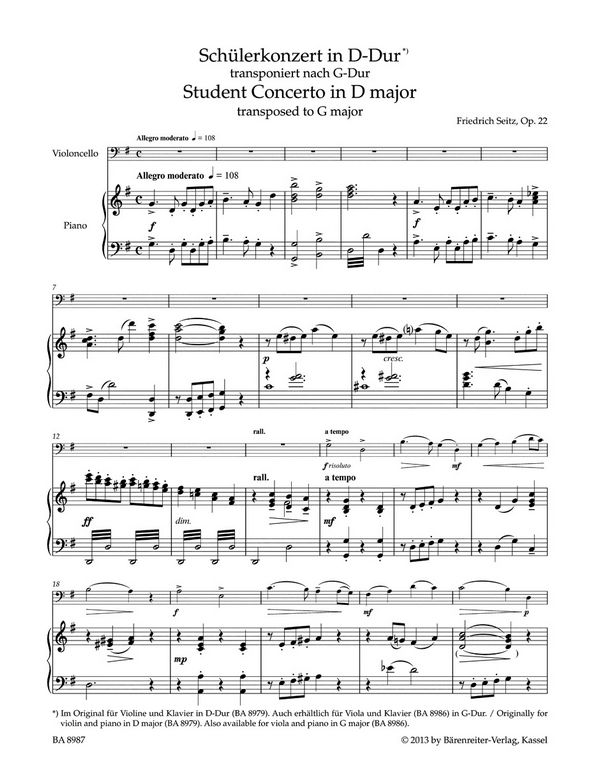Schülerkonzert G-Dur op.22 für Violine und Klavier 
