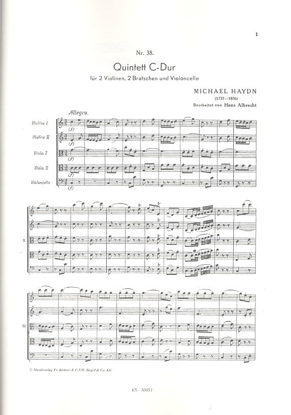Quintett C-Dur für 2 Violinen,