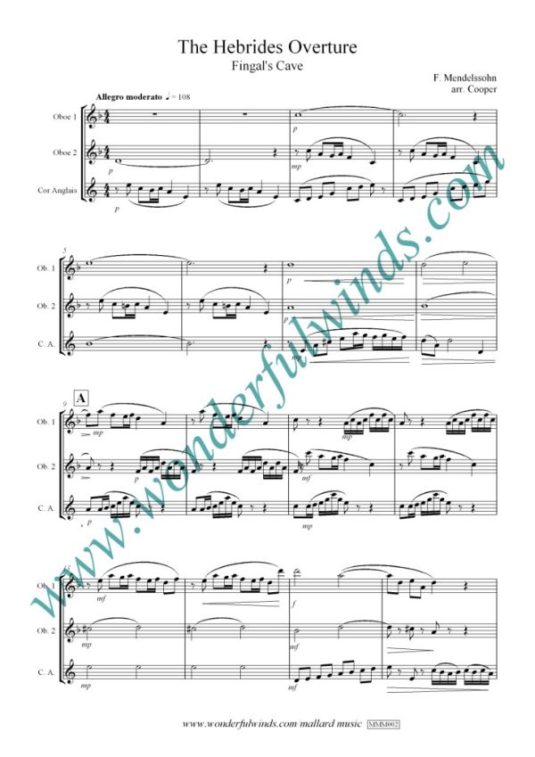 The Hebrides Overture for 2 oboes and