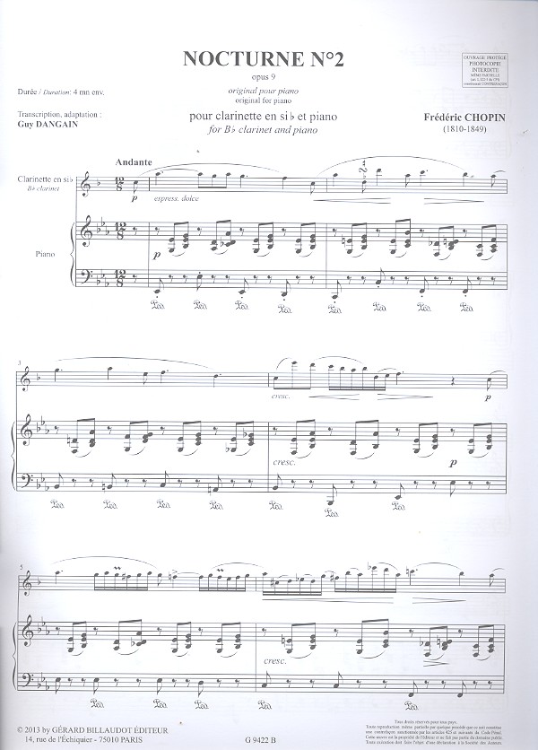 Nocturne no.2 op.9 pour clarinette