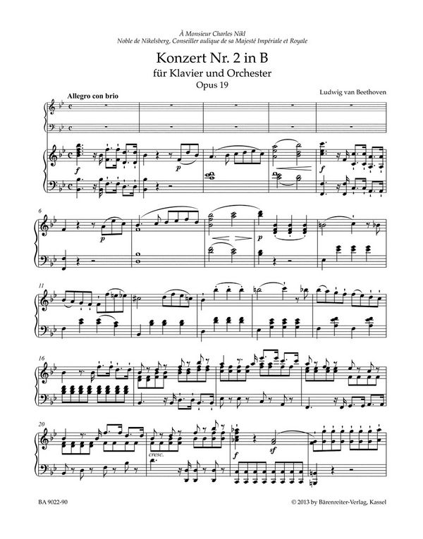 Konzert B-Dur Nr.2 op.19 für Klavier und