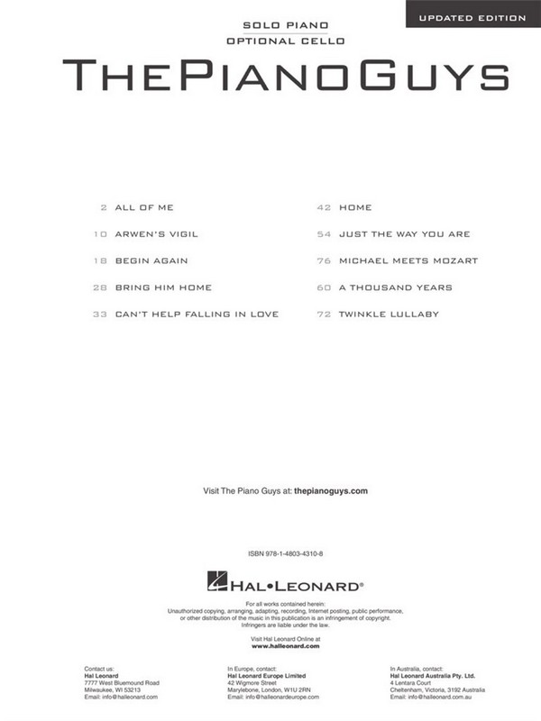 The Piano Guys: for piano (cello ad lib)