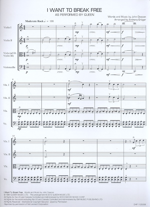 I want to break free: für Streichquartett