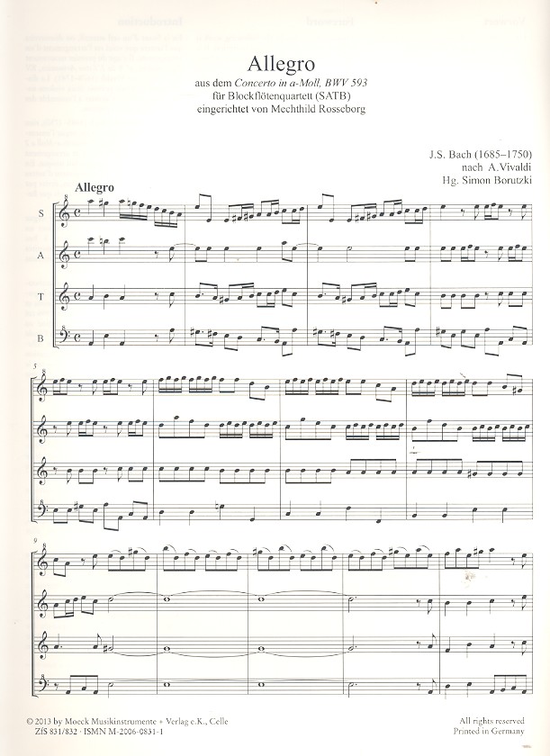 Allegro aus dem Konzert a-Moll BWV593