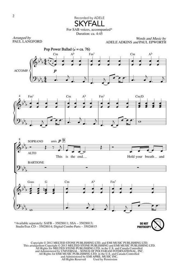 Skyfall for mixed chorus (SAM)