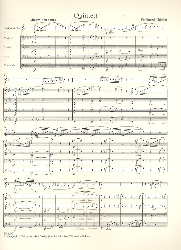 Quintett Es-Dur für Klarinette, 2 Violinen,