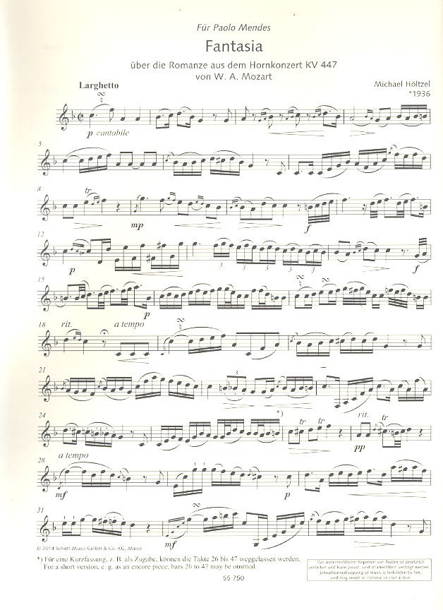 Fantasia über die Romanze aus dem Hornkonzert KV447 von W.A. Mozart