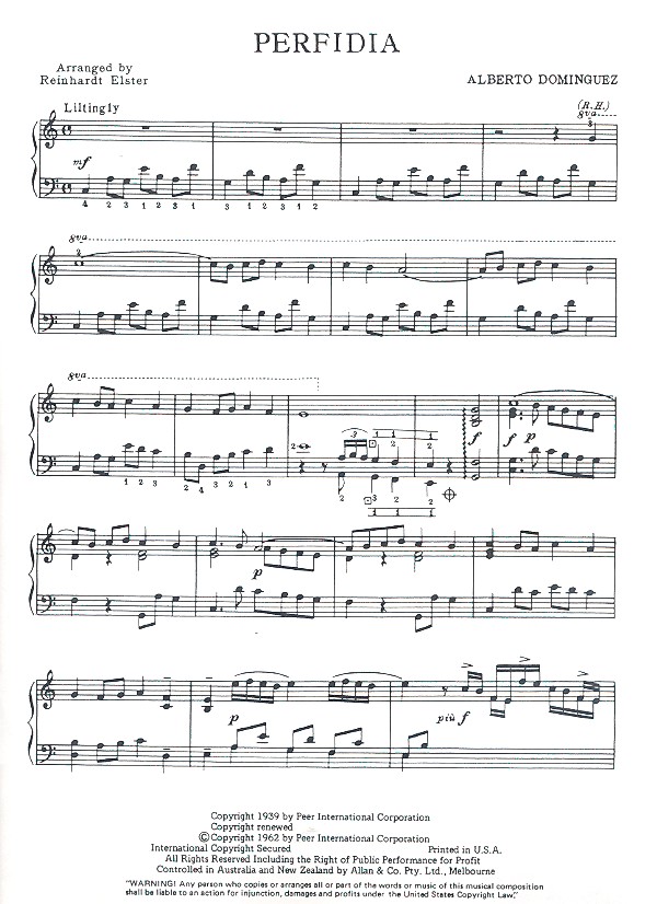 Perfidia for pedal or troubadour harp