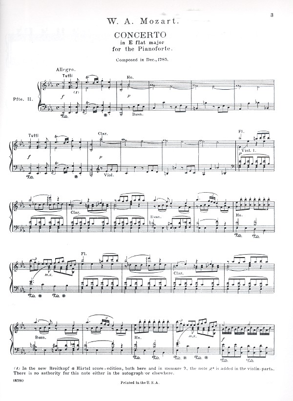 Konzert Es-Dur KV482 für Klavier und Orchester