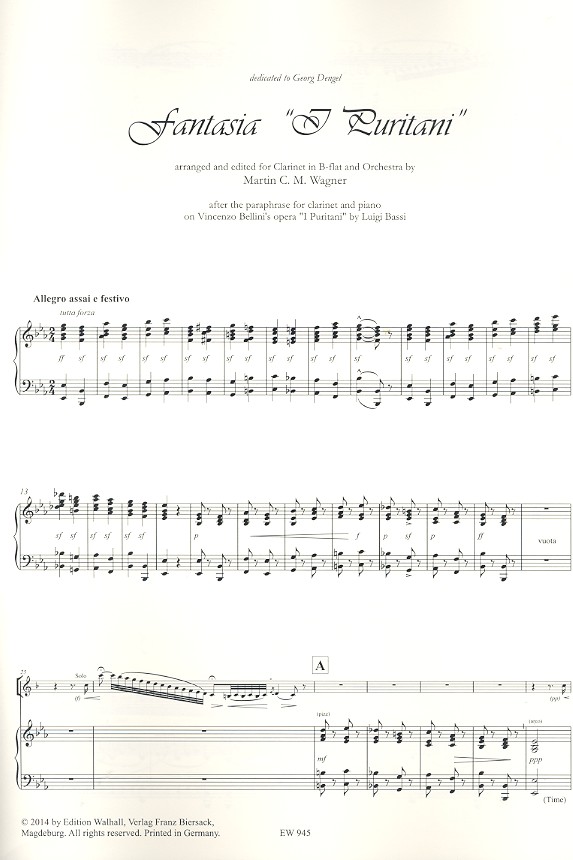 Fantasia I Puritani für Klarinette und Orchester