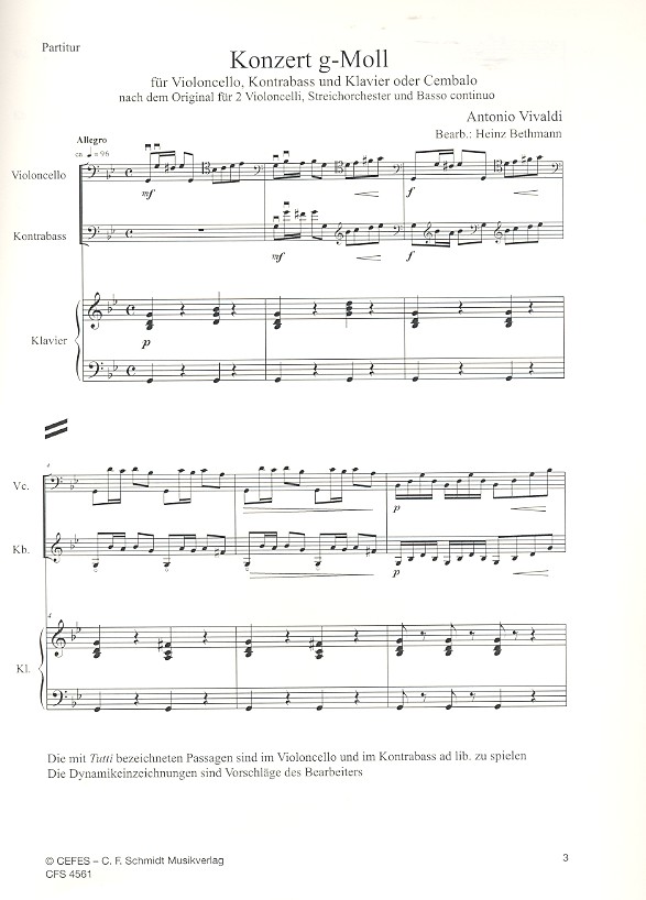 Konzert g-Moll für 2 Violoncelli, Streichorchester und Bc RV531