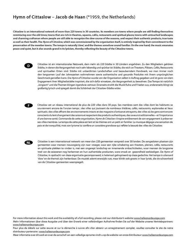 Jacob de Haan, Hymn of Cittaslow