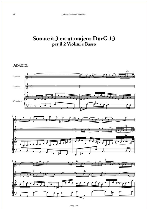 Johann Gottlieb Goldberg, Sonate à 3 en ut majeur DürG 13