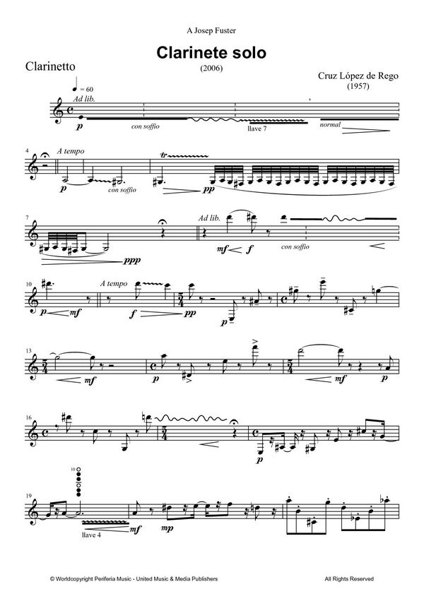López de Rego, Cruz, Clarinete solo