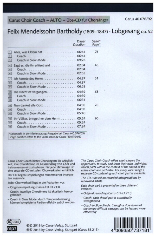 Lobgesang op.52 - Chorstimme Alt