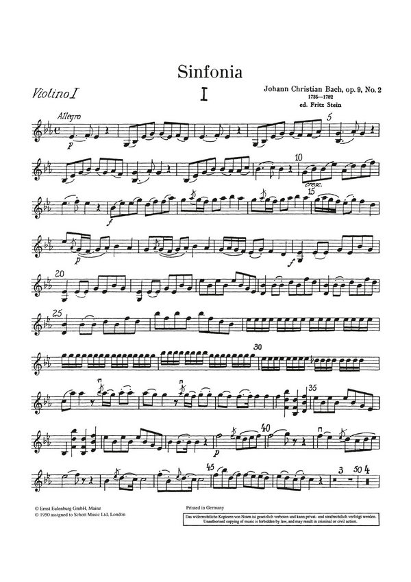 Bach, Johann Christian, Sinfonia Es-Dur op. 9/2