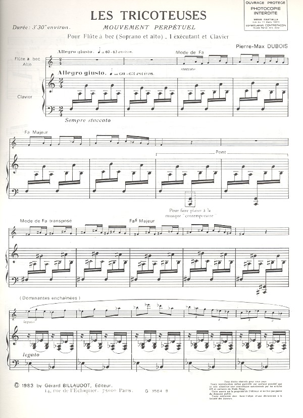 Les tricoteuses for soprano/alto recorder