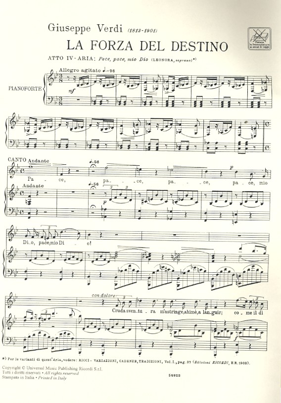 Pace pace mio dio per canto e piano