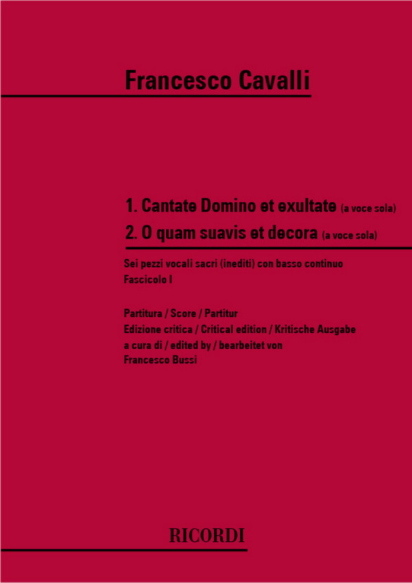 6 Pezzi Vocali Sacri (Inediti) Con Basso Continuo Vol.1