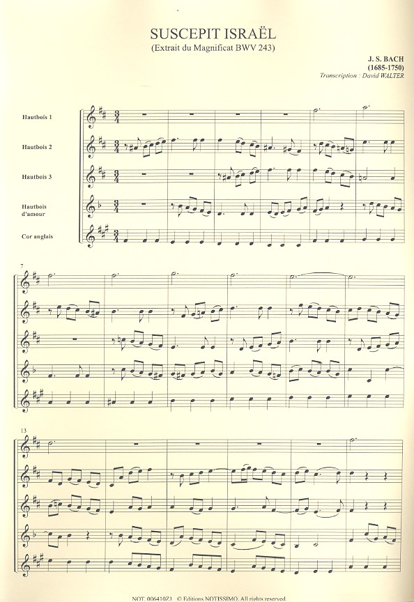 Suscepit Israel BWV243 pour 3 hautbois,