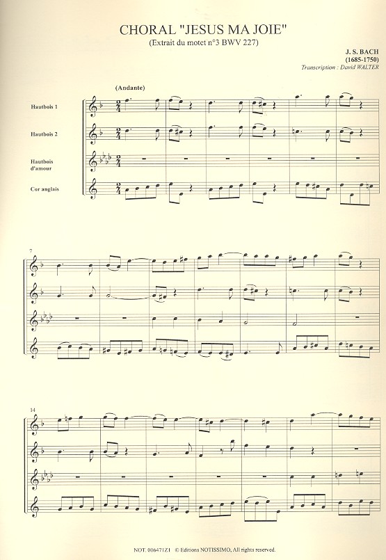Choral Jesus ma joie BWV227 pour