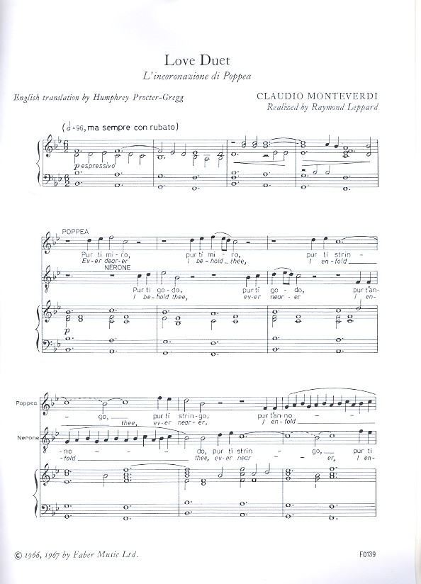 Pur ti miro for soprano, tenor and piano