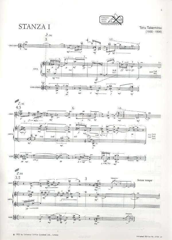 Stanza  I (1969) für Gitarre, Harfe, Klavier